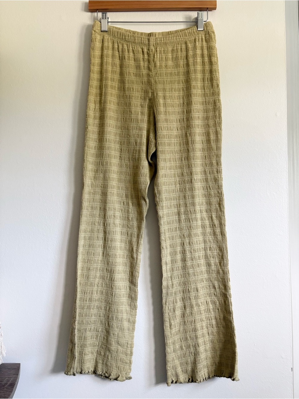 Free People Textured Flare Pull-On Pants in Dried Aloe NEW